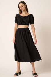 Black Crop Blouse With Midi Skirt Set