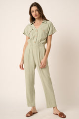 Sage Linen V Neck Jumpsuit