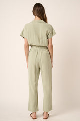 Sage Linen V Neck Jumpsuit