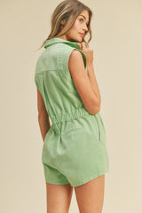 Lime Green Sleeveless Denim Romper