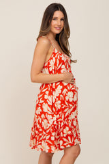 Red Floral Ruffle Maternity Dress