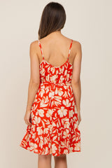 Red Floral Ruffle Maternity Dress