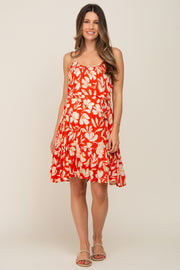 Red Floral Ruffle Maternity Dress