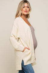 Cream Cable Knit Accent Maternity Cardigan