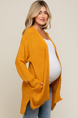 Yellow Cable Knit Accent Maternity Cardigan