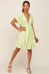 Lime V-Neck Tiered Cutout Back Dress