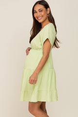 Lime V-Neck Tiered Cutout Back Maternity Dress