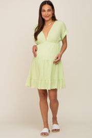 Lime V-Neck Tiered Cutout Back Maternity Dress