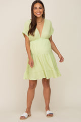 Lime V-Neck Tiered Cutout Back Maternity Dress