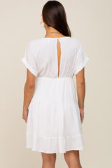 White V-Neck Tiered Cutout Back Maternity Dress