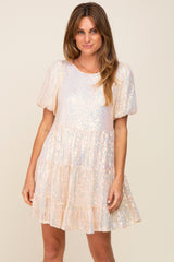 Cream Sequin Short Sleeve Tiered Maternity Dress