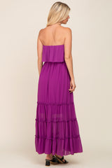 Purple Chiffon Strapless Ruffle Tiered Maxi Dress