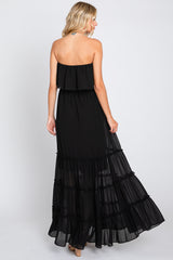 Black Chiffon Strapless Ruffle Tiered Maxi Dress