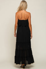 Black Chiffon Strapless Ruffle Tiered Maternity Maxi Dress