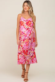 Fuchsia Floral Button Down Maternity Midi Dress