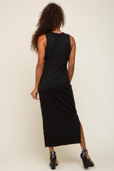 Black Side Cutout Side Slit Midi Dress