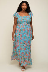 Jade Floral Ruffle Tiered Plus Maxi Dress