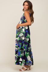 Green Printed One Shoulder Tiered Maternity Maxi Dress