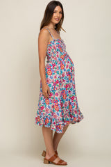 White Floral Smocked Tie Waist Sleeveless Maternity Dress