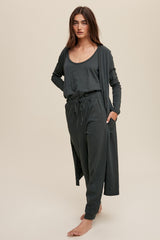 Green Cotton Jumpsuit And Long Cardigan Knit Set