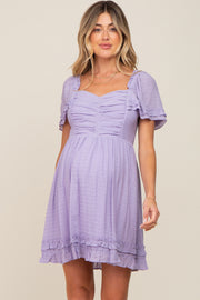 Lavender Pleated Ruffle Maternity Dress