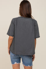 Charcoal Front Pocket Raw Edge Trim Short Sleeve Maternity Top