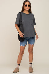 Charcoal Front Pocket Raw Edge Trim Short Sleeve Maternity Top