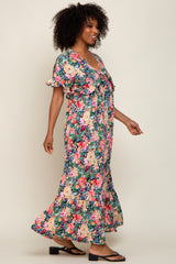 Black Multi-Color Floral Ruffle Maxi Dress