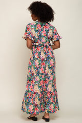 Black Multi-Color Floral Ruffle Maxi Dress