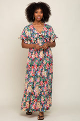 Black Multi-Color Floral Ruffle Maxi Dress