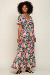 Black Multi-Color Floral Ruffle Maxi Dress