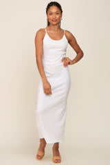 White Ribbed Sleeveless Maxi Dress