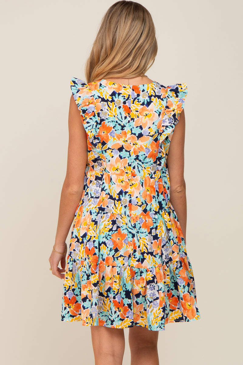 Orange Floral Ruffle Accent Tiered Maternity Dress – PinkBlush