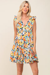 Orange Floral Ruffle Accent Tiered Dress