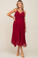 Burgundy Swiss Dot Handkerchief Maternity Midi Dress