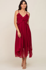 Burgundy Swiss Dot Handkerchief Midi Dress