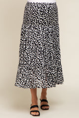 Black Animal Print Tiered Maternity Midi Skirt