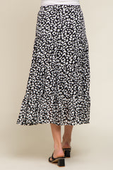 Black Animal Print Tiered Maternity Midi Skirt