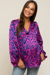 Magenta Animal Print Balloon Sleeve Maternity Top