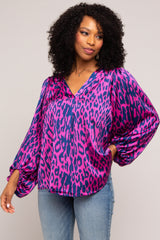 Magenta Animal Print Balloon Sleeve Top