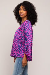 Magenta Animal Print Balloon Sleeve Top