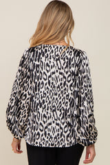 Black Animal Print Balloon Sleeve Maternity Top