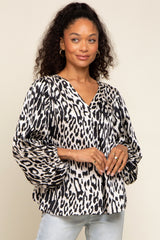 Black Animal Print Balloon Sleeve Maternity Top