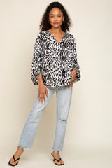 Black Animal Print Balloon Sleeve Top