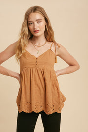 Mocha Tassel Tie Strap Cotton Cami