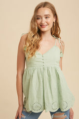 Mint Tassel Tie Strap Cotton Cami