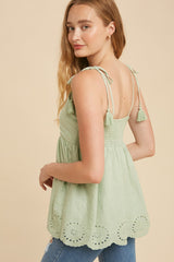 Mint Tassel Tie Strap Cotton Cami