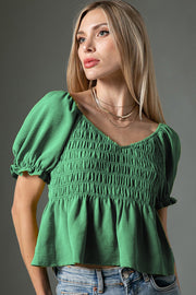 Green Textured Shirring Top