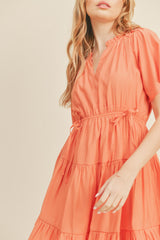 Coral Tiered Mini Dress