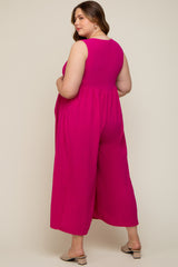 Magenta Button Front WIde Leg Maternity Plus Jumpsuit